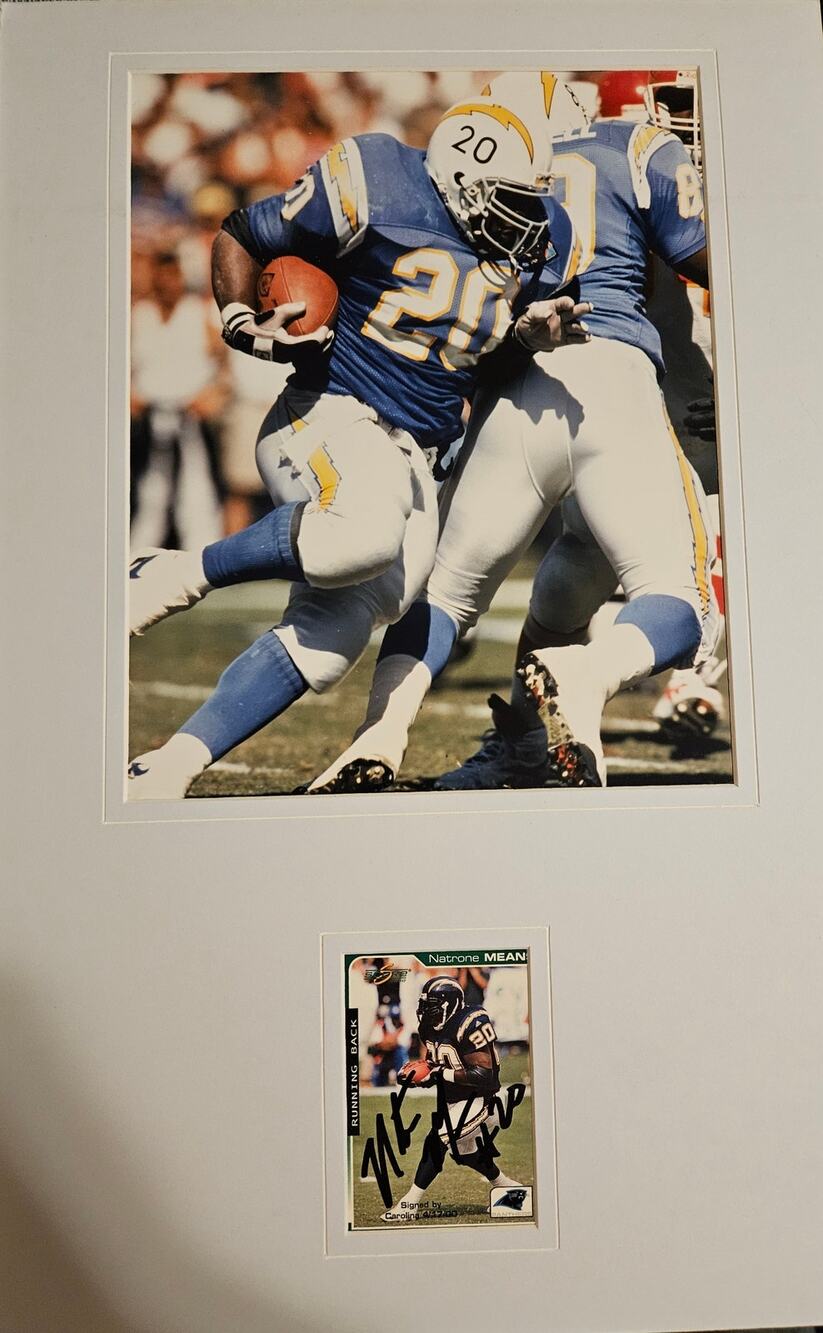 NFL San Diego Chargers Natrone Means signed, authenticated card & photo no frame